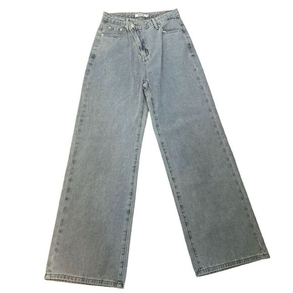 HDLTE Women Wide Leg Jeans High Waist Baggy Asymmetrical Waist Jeans Size Small - Picture 3 of 14